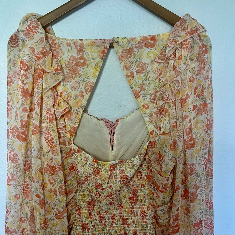 Free People NWT Mabel Ruched Print Blouse Size Large - Picture 13 of 14